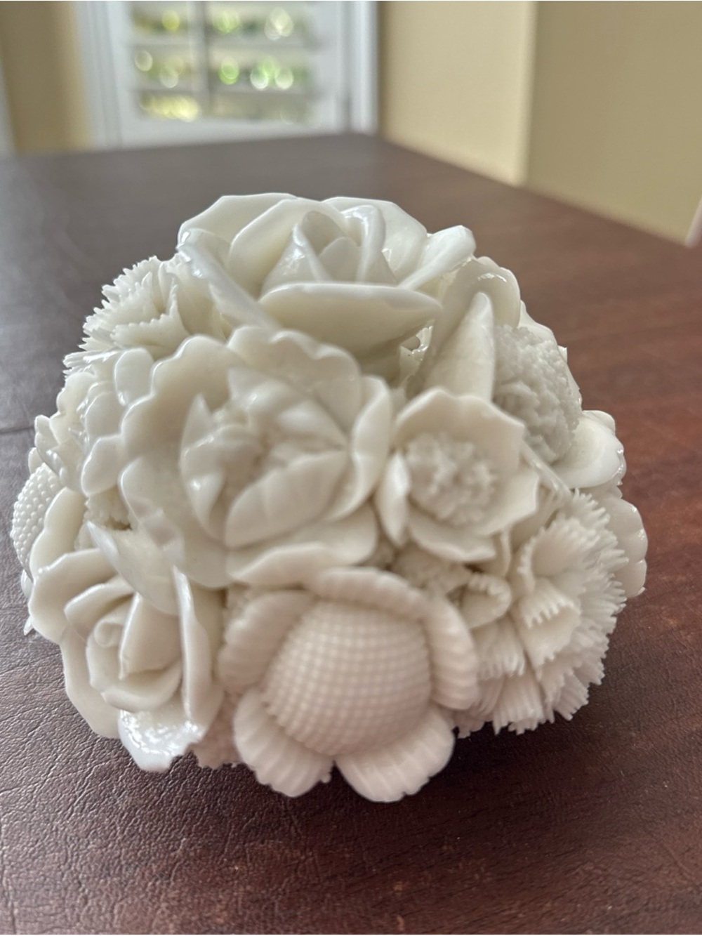 Vtg Lenwile China Ardalt White Porcelain Lace Floral Bouquet; Candlestick Holder
